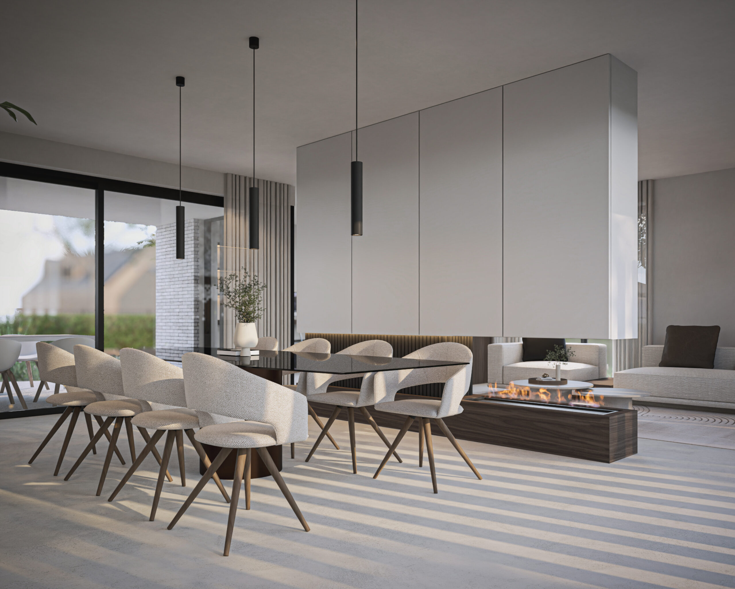 Modern interieur ontwerp met keukentafel en stoelen