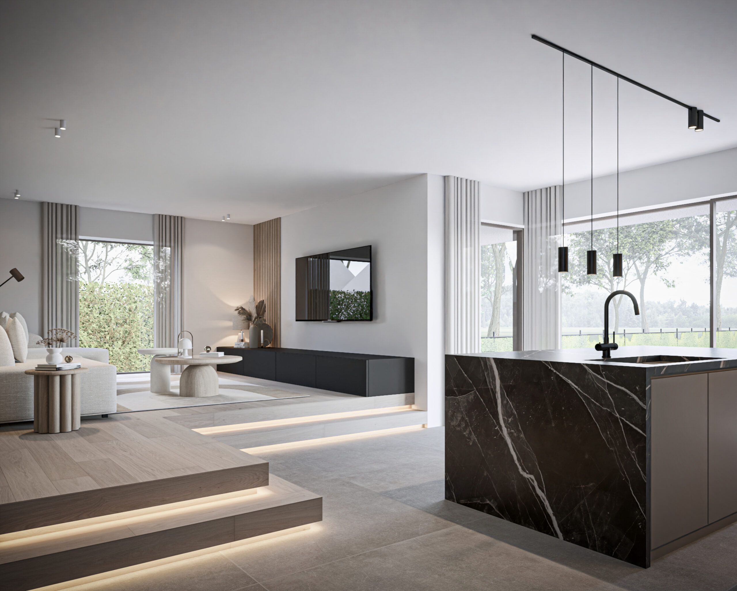 BSL_32 Modern interieur ontwerp met keukentafel en stoelen