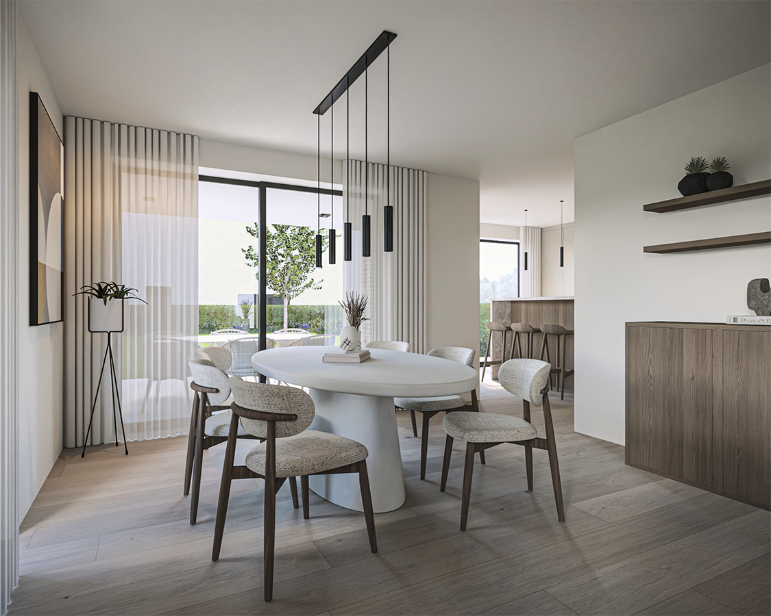 Modern interieur ontwerp met keukentafel en stoelen